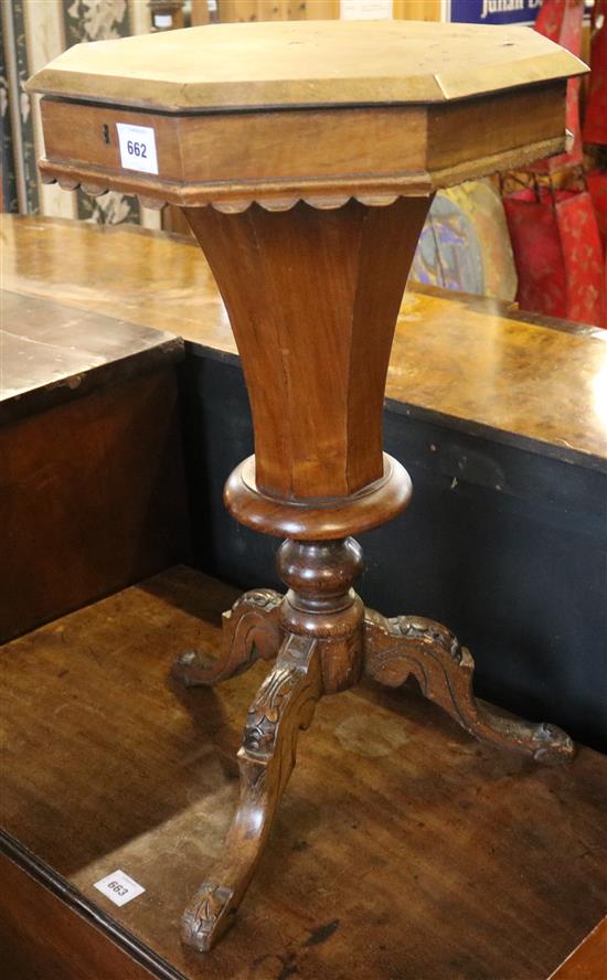 Victorian trumpet shaped walnut veneered work table, c.1880